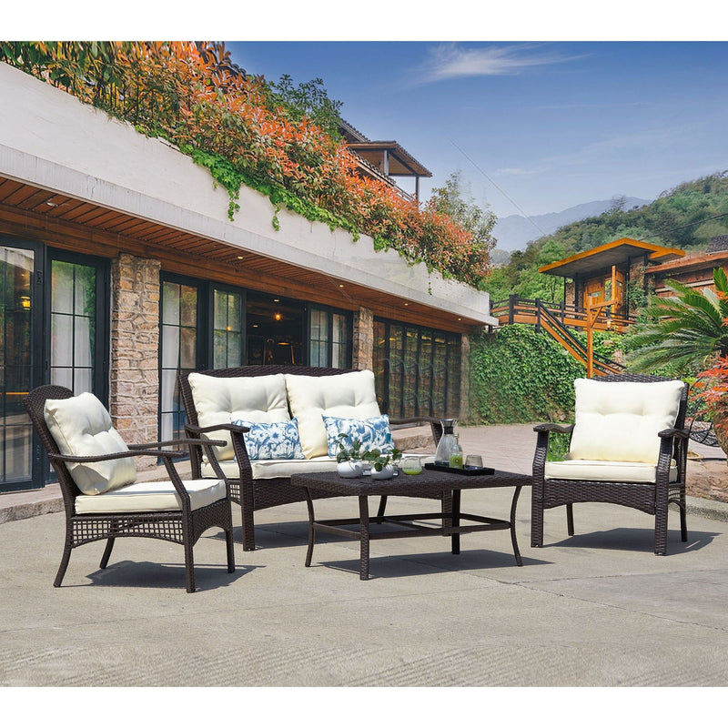 Alfonsiee Outdoor Sofa Set 2 Seater , 2 Single seater and 1 Center Table (Brown + Cream)