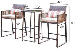 Florentino Outdoor Patio Bar Sets 2 Chairs and 1 Table (Brown)