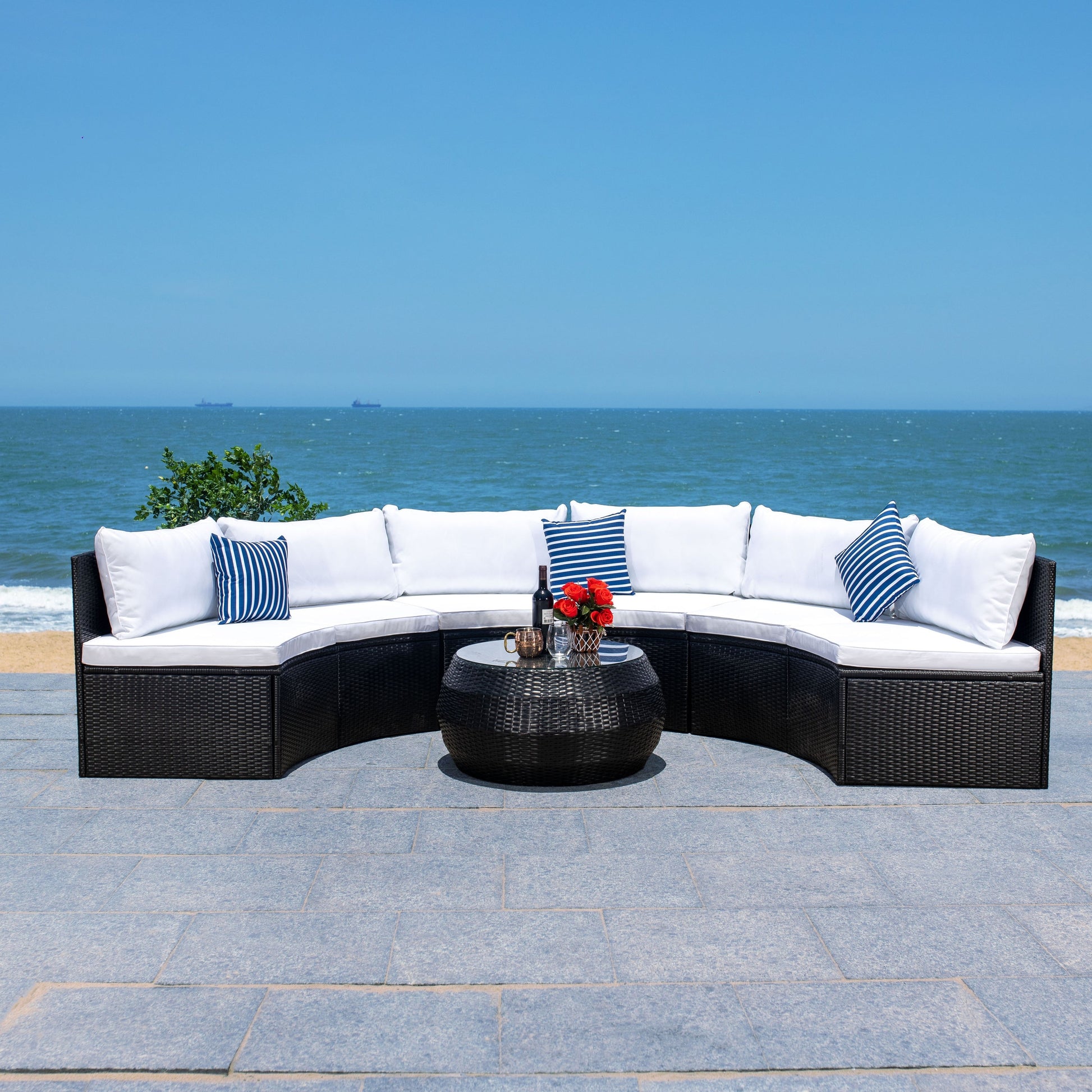 Melchiorre Outdoor Sofa Set 6 Seater and 1 Center Table (Black+white)