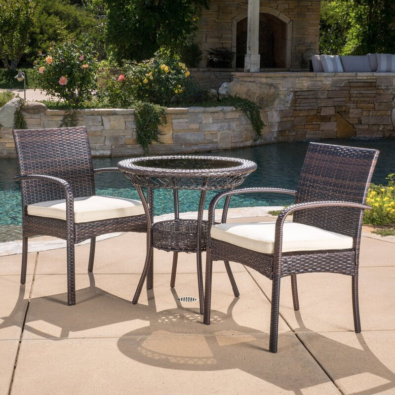 Lema Outdoor Patio Seating Set 2 Chairs and 1 Table Set (Brown)