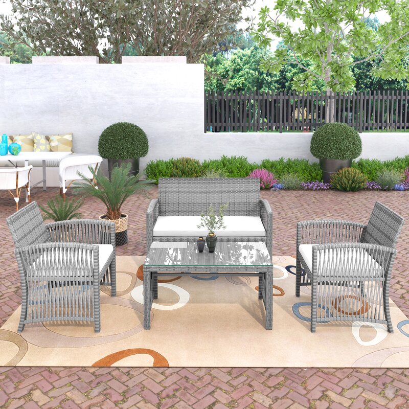 Noele Outdoor Sofa Set 2 Seater, 2 Single seater and 1 Center Table (Silver + White)