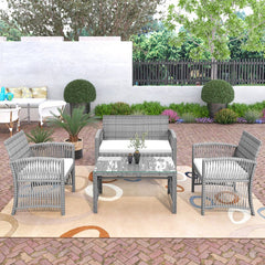 Noele Outdoor Sofa Set 2 Seater, 2 Single seater and 1 Center Table (Silver + White)