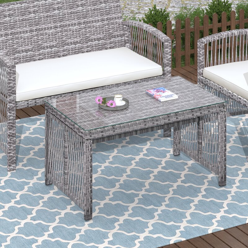 Noele Outdoor Sofa Set 2 Seater, 2 Single seater and 1 Center Table (Silver + White)