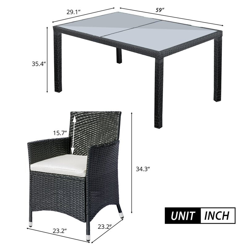 Orso Outdoor Patio Dining Set 6 Chairs and 1 Table (Black)