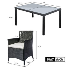 Orso Outdoor Patio Dining Set 6 Chairs and 1 Table (Black)