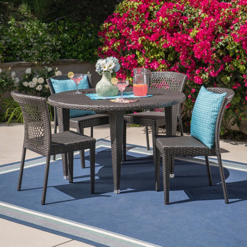 Coco Outdoor Patio Dining Set 4 Chairs and 1 Table (Brown)