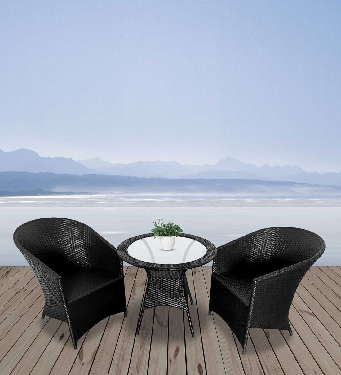 Eka Outdoor Patio Seating Set 2 Chairs and 1 Table Set (Black)