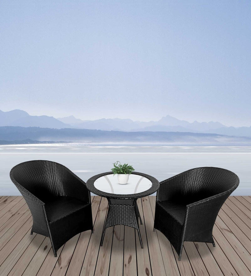 Eka Outdoor Patio Seating Set 2 Chairs and 1 Table Set (Black)