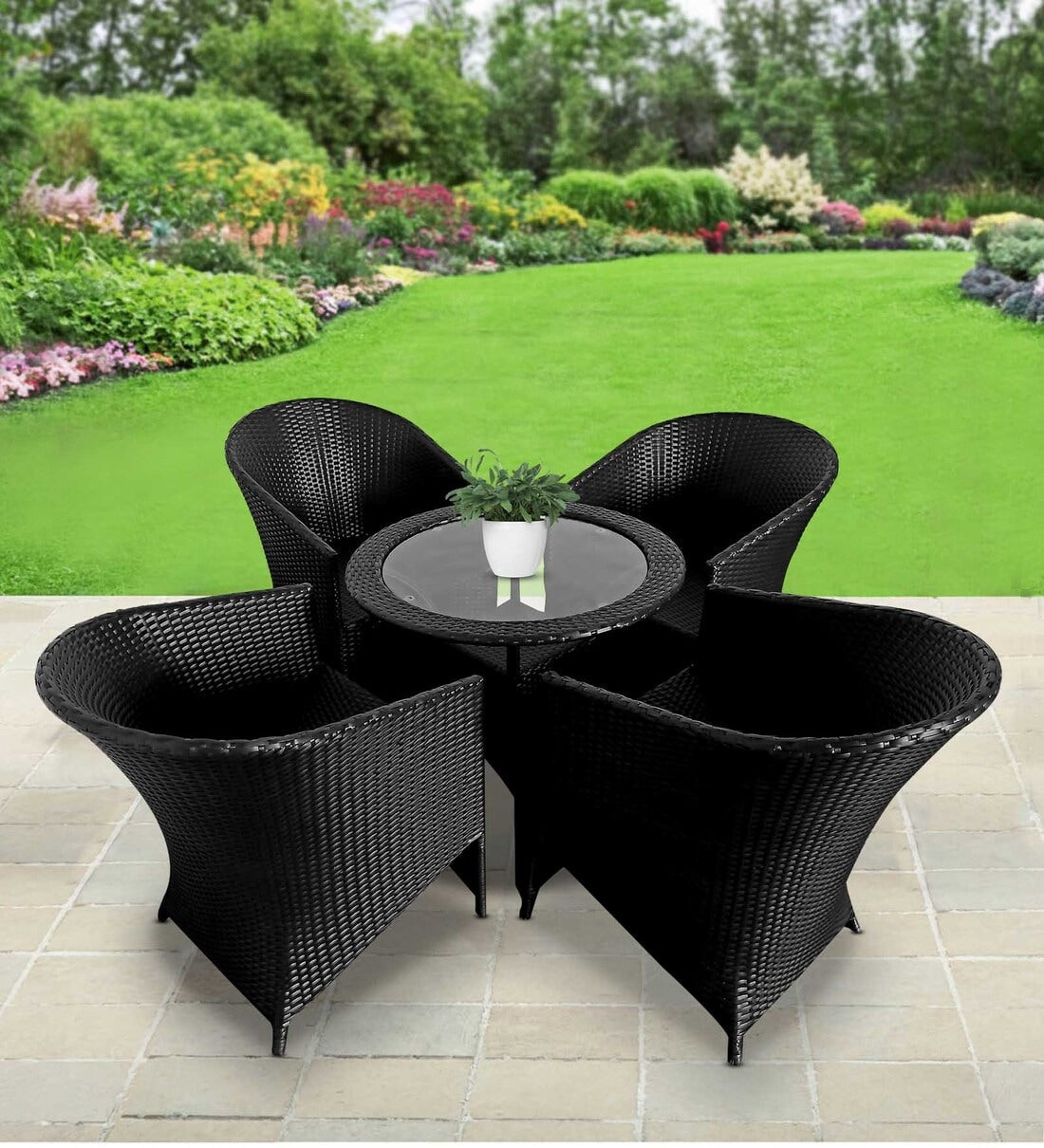 Prince Outdoor Patio Seating Set 4 Chairs and 1 Table Set (Black)