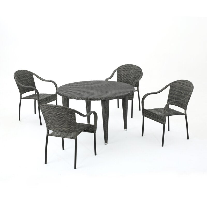 Gelli Outdoor Garden Patio Dining Set 4 Chairs and 1 Table (Gray)