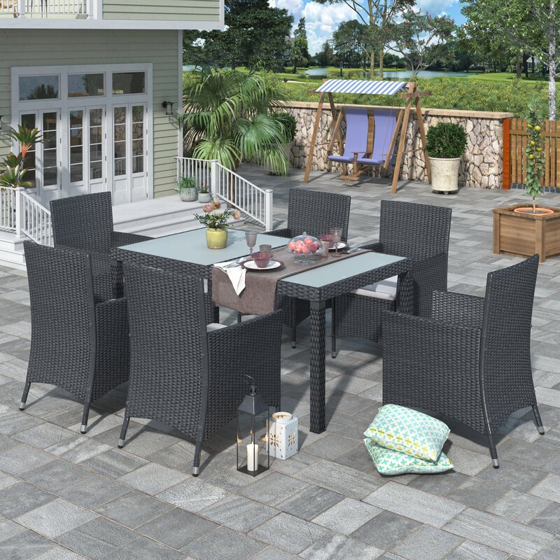 Orso Outdoor Patio Dining Set 6 Chairs and 1 Table (Black)