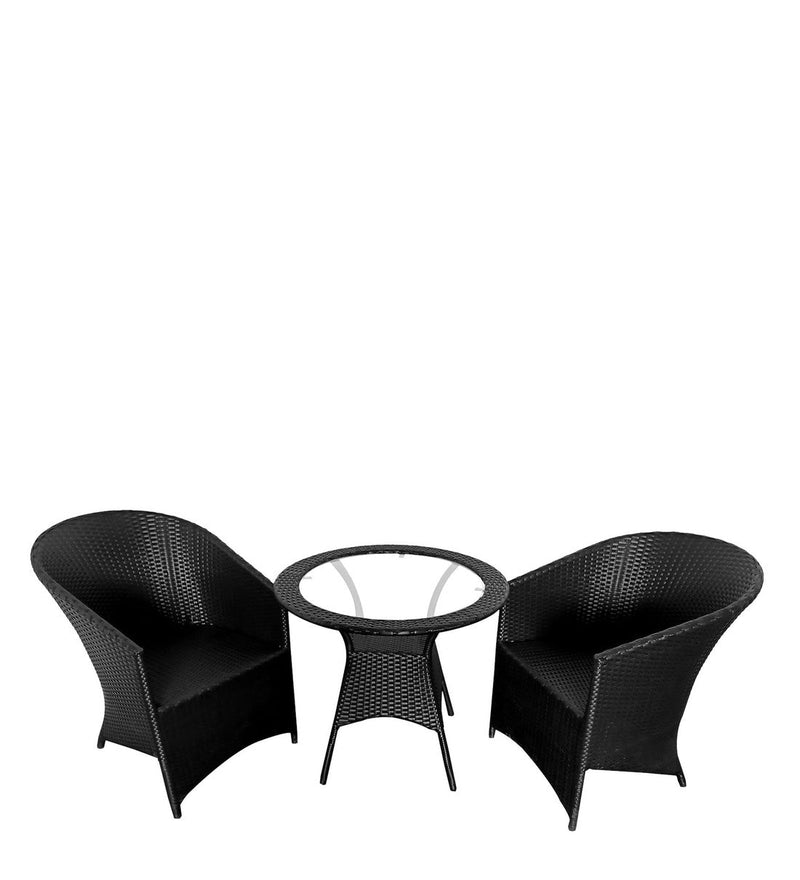 Eka Outdoor Patio Seating Set 2 Chairs and 1 Table Set (Black)
