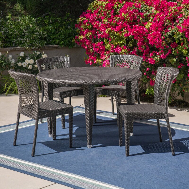 Coco Outdoor Patio Dining Set 4 Chairs and 1 Table (Brown)