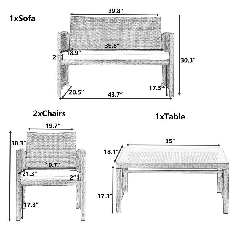 Trevisan Outdoor Sofa Set 2 Seater , 2 Single seater and 1 Center Table (Brown + White)