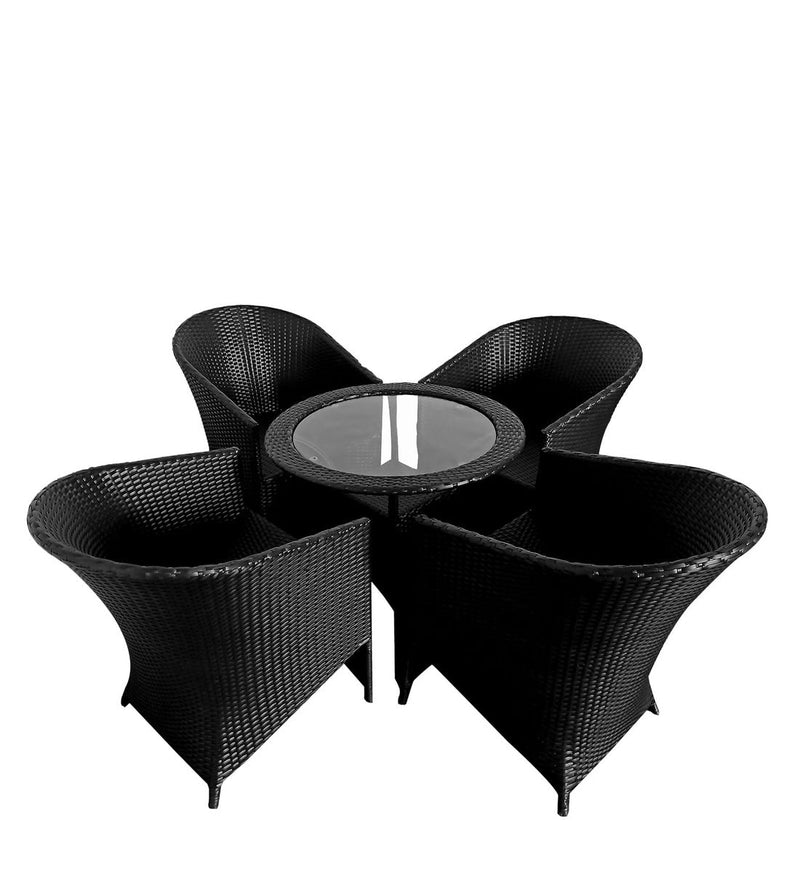 Prince Outdoor Patio Seating Set 4 Chairs and 1 Table Set (Black)