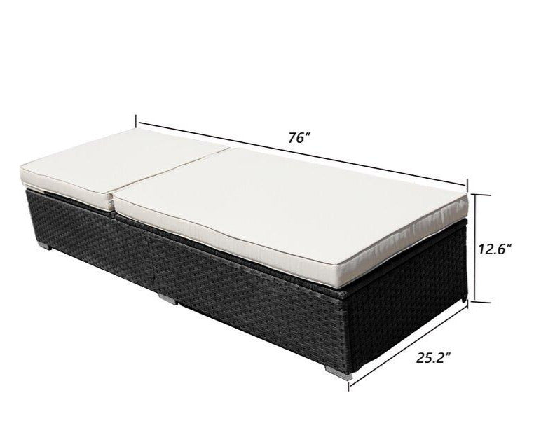 Begin Outdoor Swimming Poolside Lounger (Set of 2) With Side Table (Black)