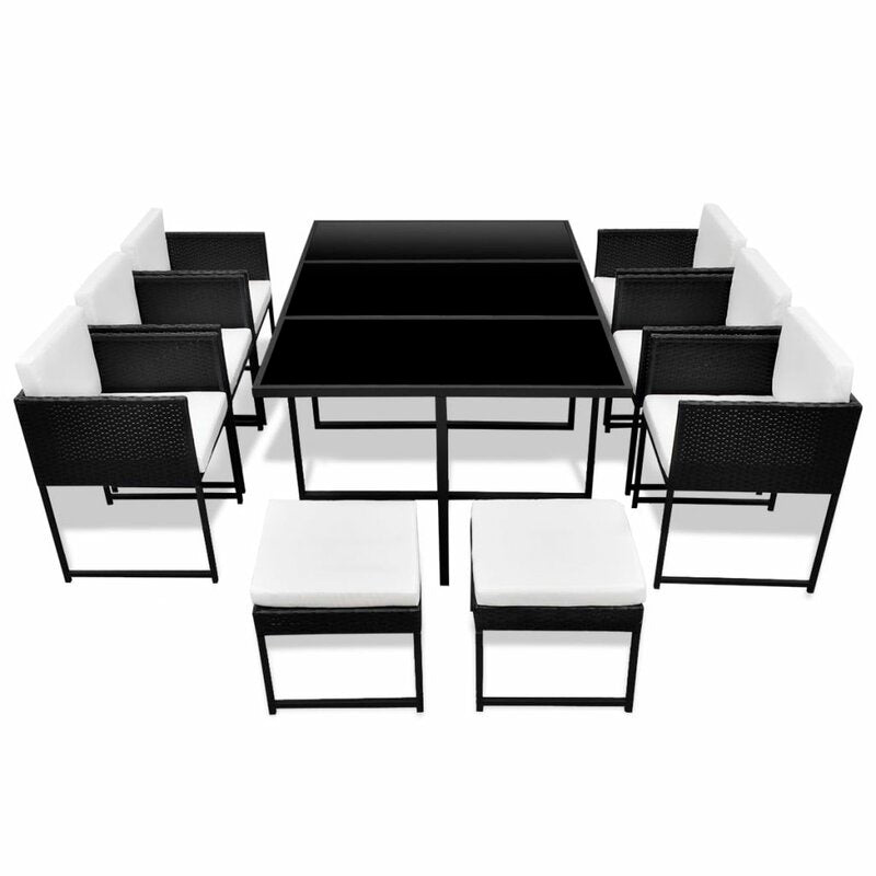 Trevisani Outdoor Patio Dining Set 6 Chairs, 4 Ottoman and 1 Table ﻿(Black)
