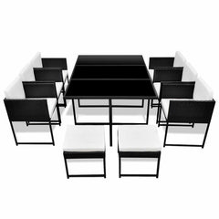 Trevisani Outdoor Patio Dining Set 6 Chairs, 4 Ottoman and 1 Table ﻿(Black)