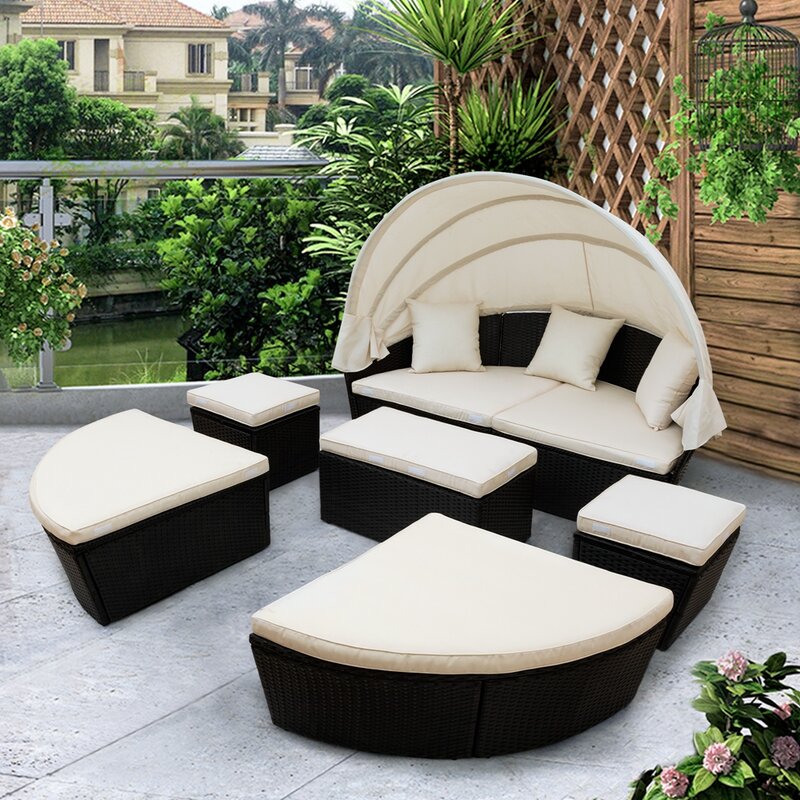 Boni Outdoor Poolside Sunbed With Cushion Daybed (Black)