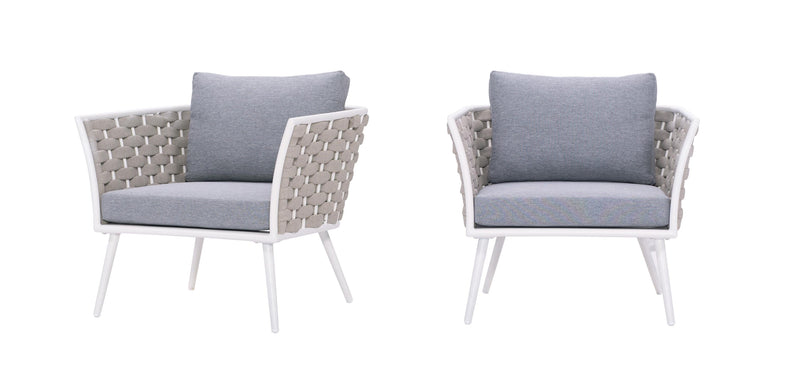 Pozen Outdoor Garden Balcony Sofa Set  2 Seater, 2 Single seater and 1 Center Table Set, Braid & Rope (White + Cream)