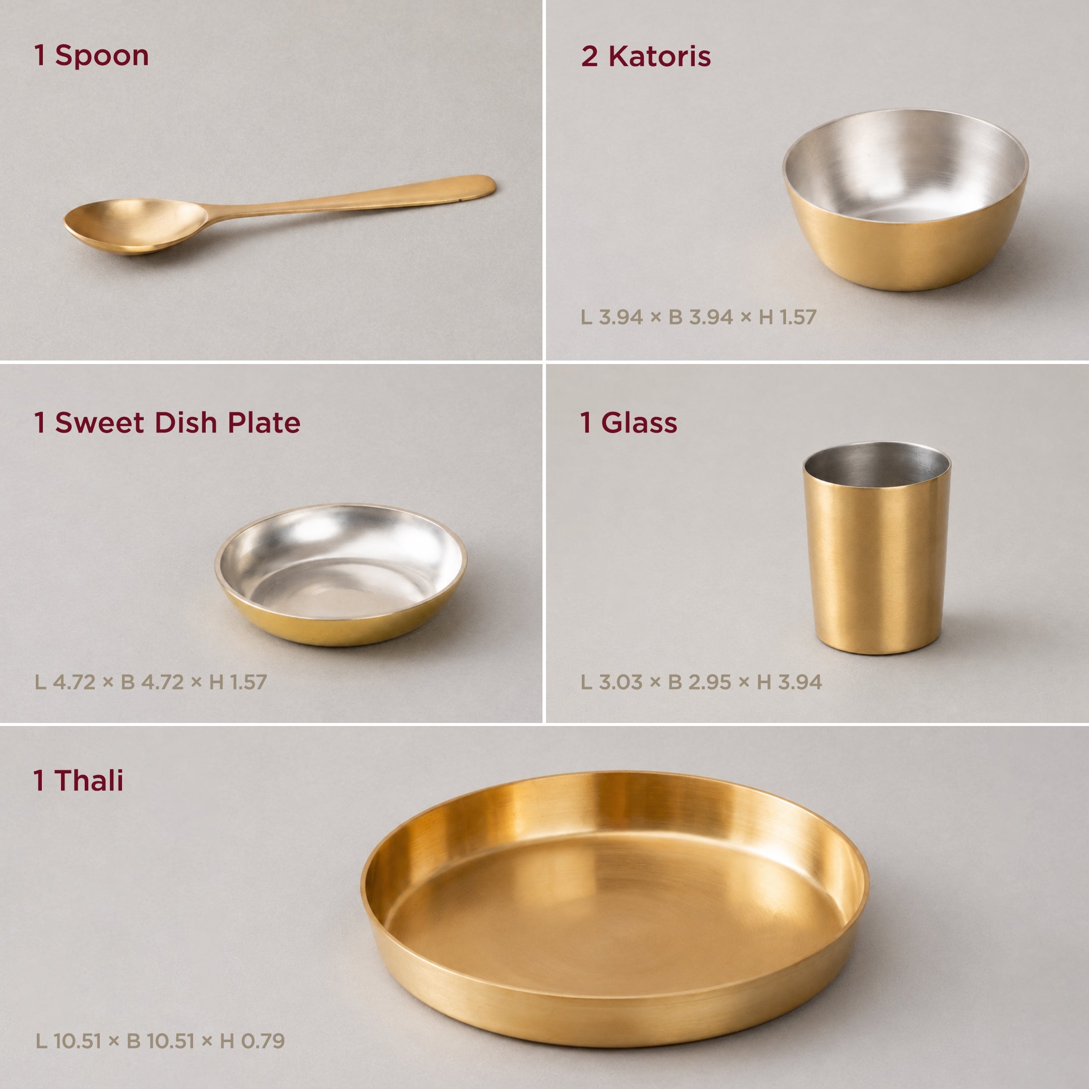 6-Piece Pure Brass Dinner Set with Tin Coating (पीतल का डिनर सेट)