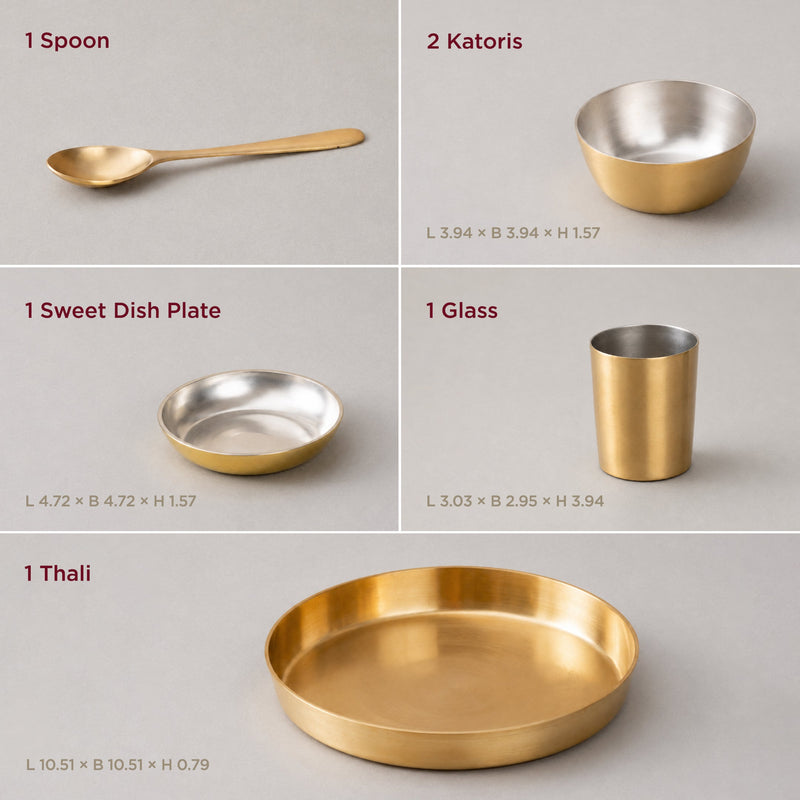 6-Piece Pure Brass Dinner Set with Tin Coating (पीतल का डिनर सेट)