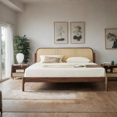 Adorn Homez Ryouta Wooden Bed with Rattan/Cane Without Storage
