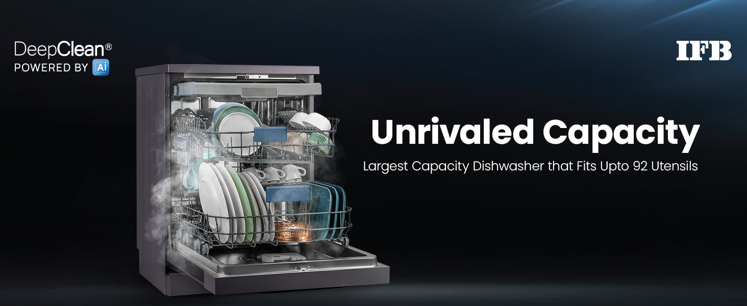 IFB 16 Place Settings with DeepClean® Technology Powered by AI Freestanding Dishwasher (Neptune VX16, Inox Grey, Largest Capacity Washes upto 92 Utensils, 70° Hot Water Wash)