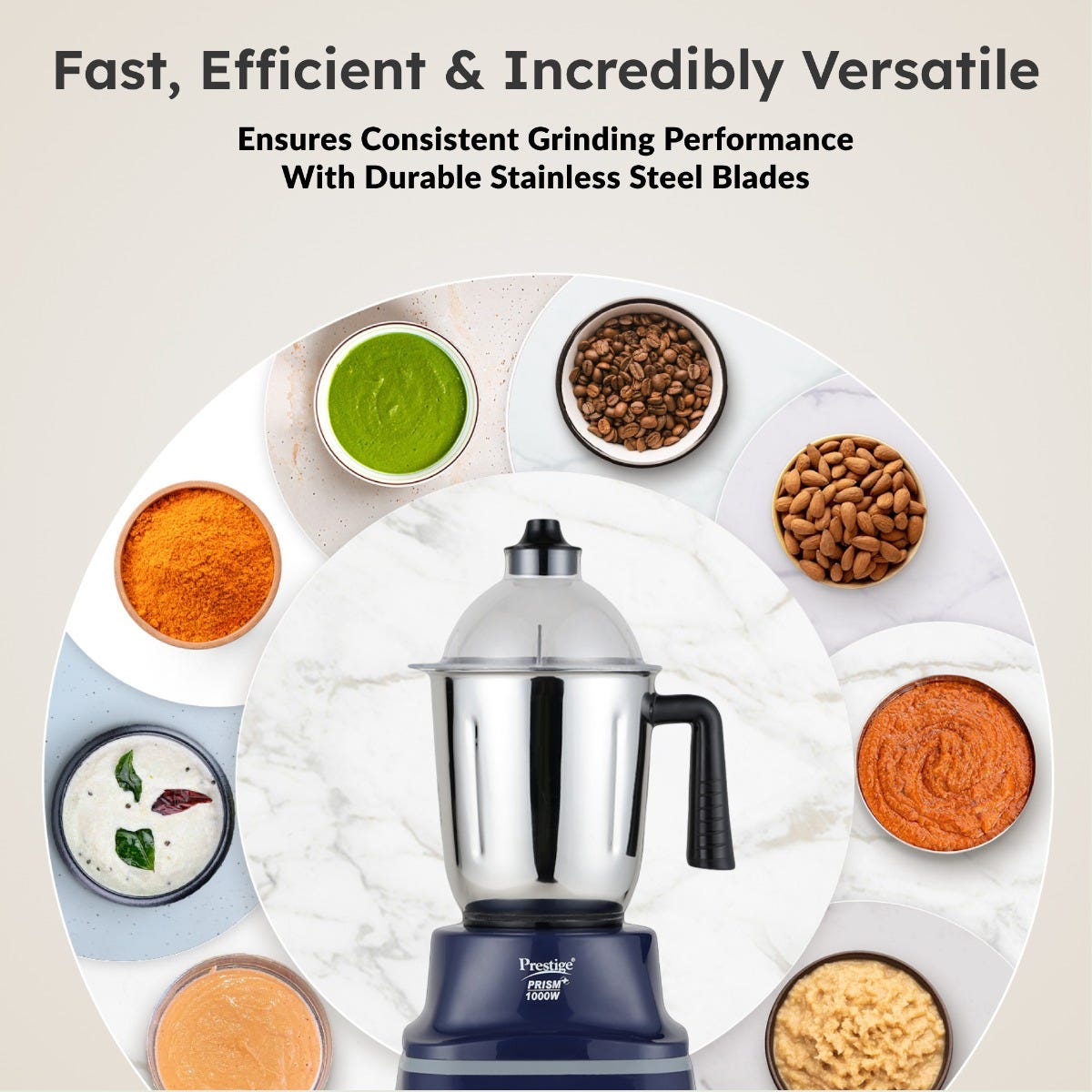 Prestige Prism Plus 1000W Mixer Grinder, 3 SS Jars & 1.5L Transparent Juicer Jar: Wet 1.5L, Dry 1.0L, Chutney 450ml, Heavy Duty Motor + Prestige 1.5L PMC 3.0 Plus Multi Kettle / Multi Cooker