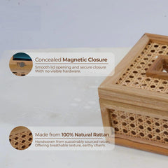 Natural Rattan Wooden Tissue Holder Box- Set Of 2