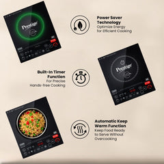 Prestige PIC 6.1 V3 2200W Induction Cooktop, Whistle Counter, 4KV Surge Protection, 7 Indian Menus + Prestige TRIPLY Splendid 4 Pc Cookware Set: Fry Pan 22cm, Kadai 22cm, Saucepan 14cm, SS Lid 24cm