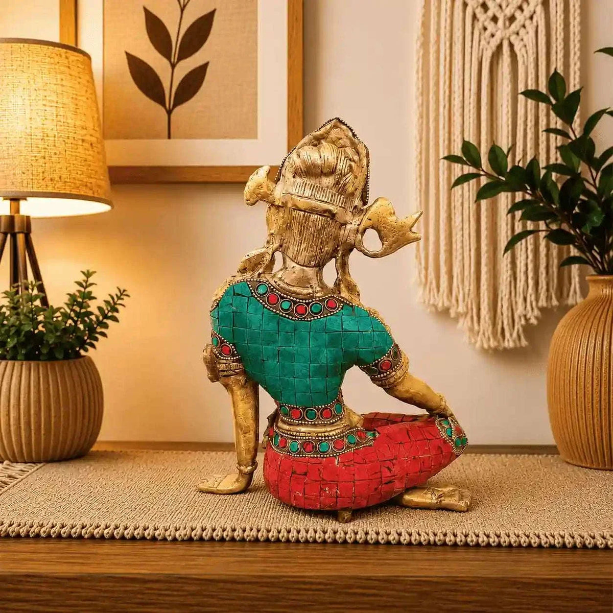 Brass Sitting Indra Dev Idol (9.5 Inch)