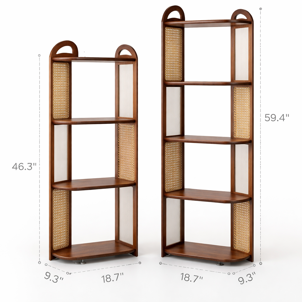 Modern Mango Wood Corner Shelf Unit with Cane Design