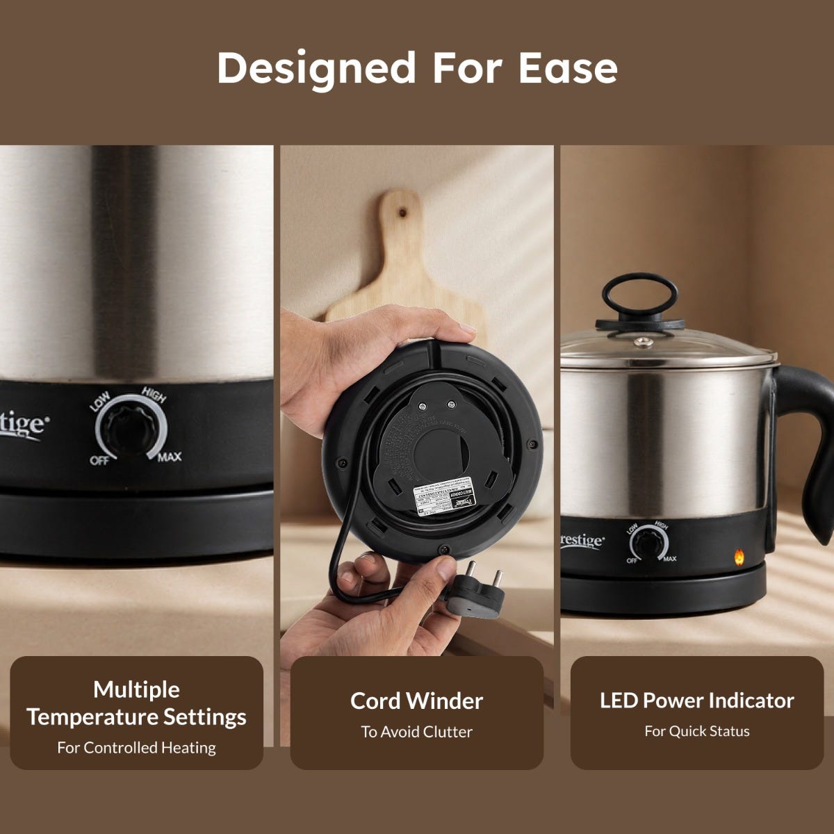 Prestige Prism Plus 1000W Mixer Grinder, 3 SS Jars & 1.5L Transparent Juicer Jar: Wet 1.5L, Dry 1.0L, Chutney 450ml, Heavy Duty Motor + Prestige 1.5L PMC 3.0 Plus Multi Kettle / Multi Cooker