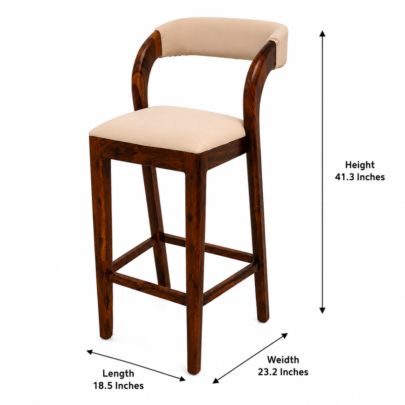 Sierra Solid Sheesham Wood Upholstered Bar Chair with Curved Backrest
