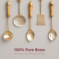 5-Piece Handcrafted Pure Brass Ladle Set •  Durable & Heat-Resistant Wooden Handles (पीतल के करछुल सेट)