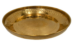 Handcrafted Brass Pooja Thali Peetal Aarti Plate Pittal Puja Thambalam Traditional Pital Worship Thali,Gold, 11.02 Inch, 1 Piece