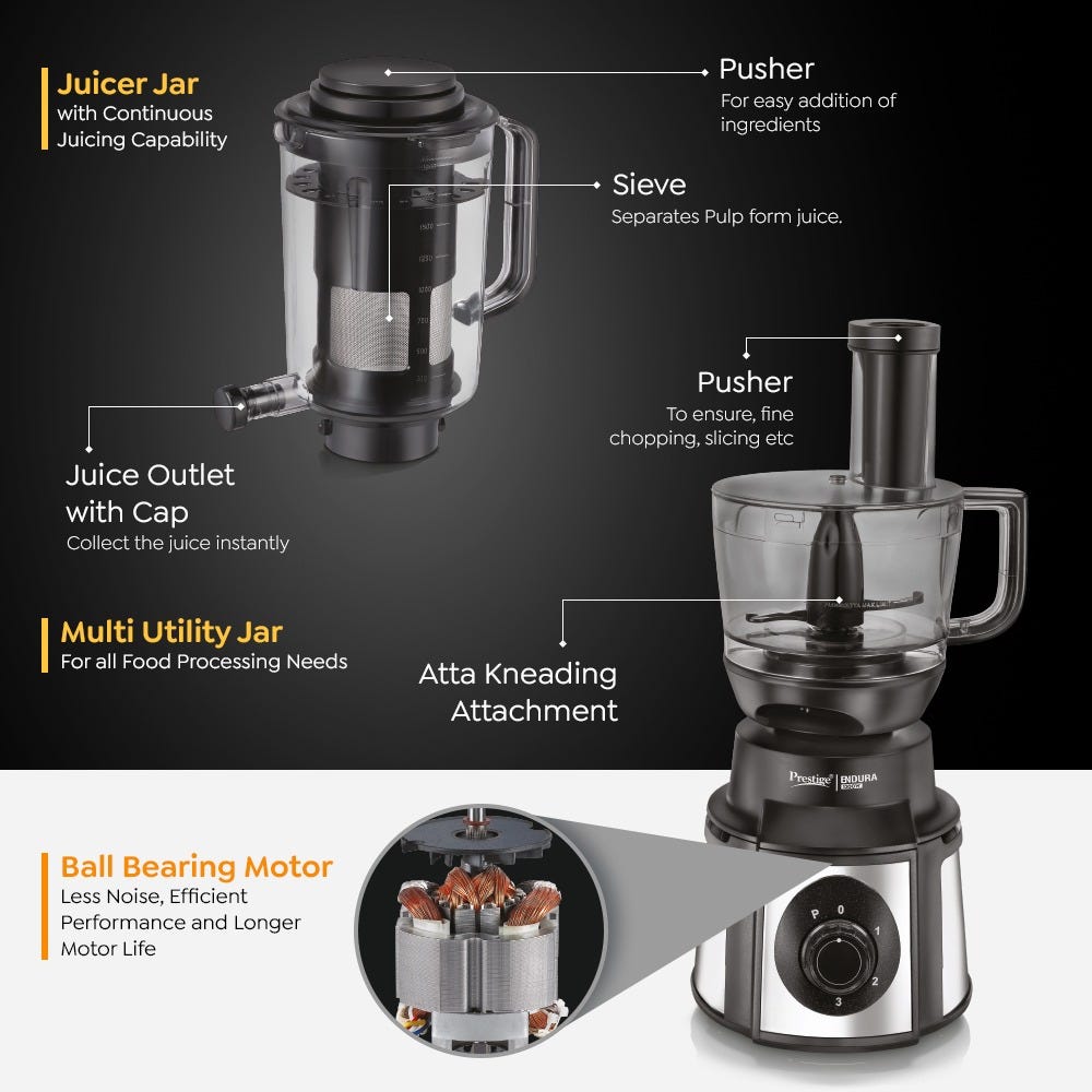 Prestige Endura Pro 1000W Multi Functional Mixer Grinder, Copper Motor, 6 Jars with Food Processing Attachments, 14-in-1, 5Y Motor Warranty + Prestige 1.5L PMC 3.0 Plus Multi Kettle / Multi Cooker