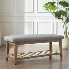 Ottoman Benches with Solid Wood Shelf, Storage Bench for Hallway, Living Room