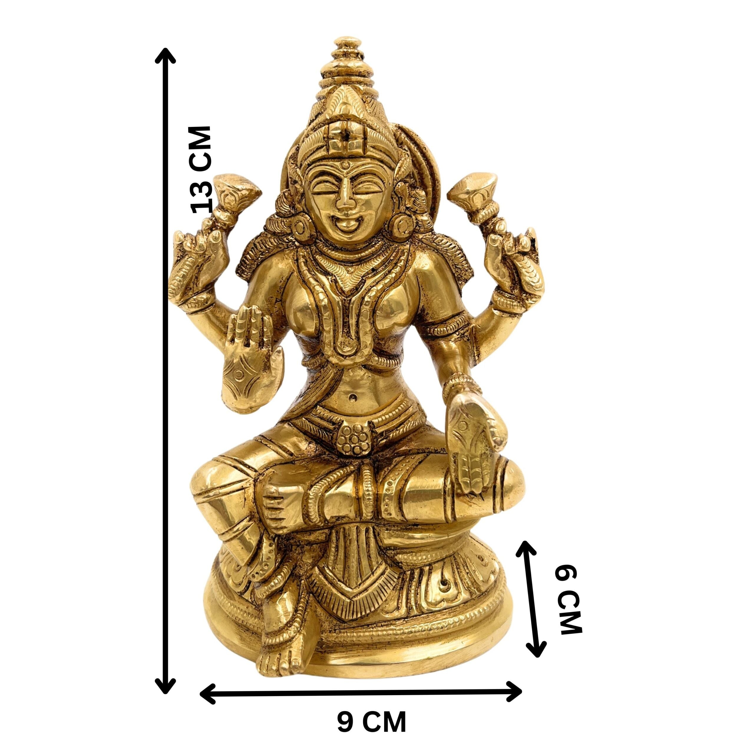 Handcrafted Brass Mahalakshmi Idol – Shri Lakshmi | Laxmi | Padmavati | Kamala Devi Murti for Pooja Room, Temple & Home Decor,Gold, 5 Inch, 1 Piece