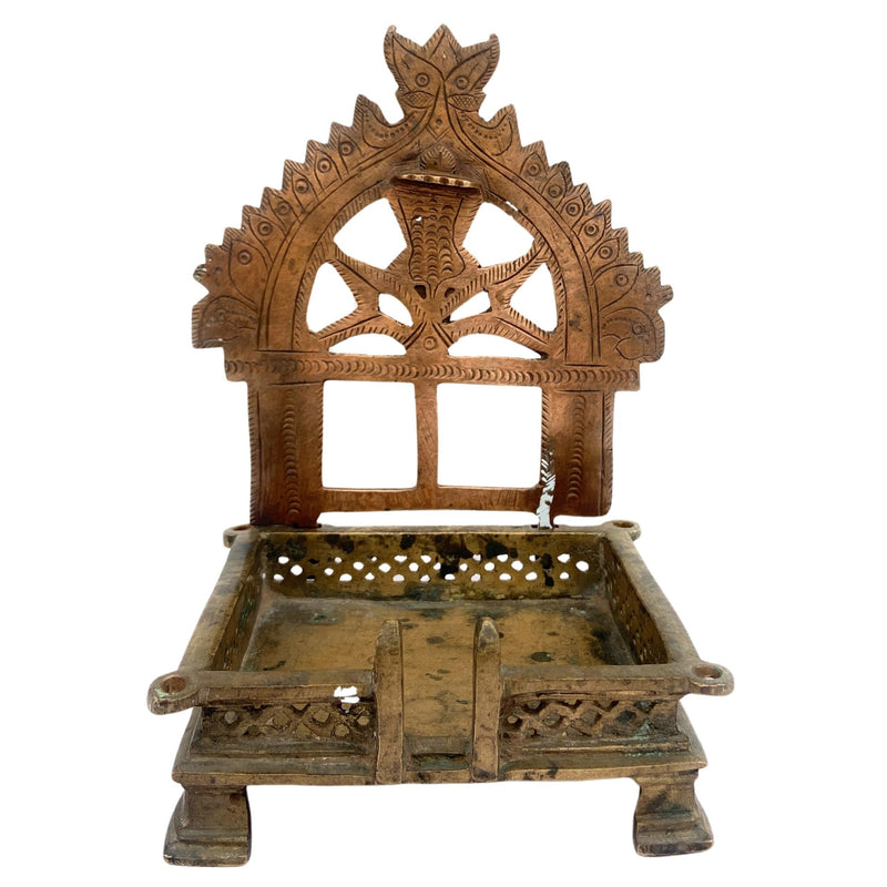 Handcrafted Brass Pooja Chowki / Puja Peetham / Bajot / Peeta / Sinhaasan, Traditional Puja Platform for Home Mandir & Temple Rituals,Brown, 7 Inch, 1 Piece