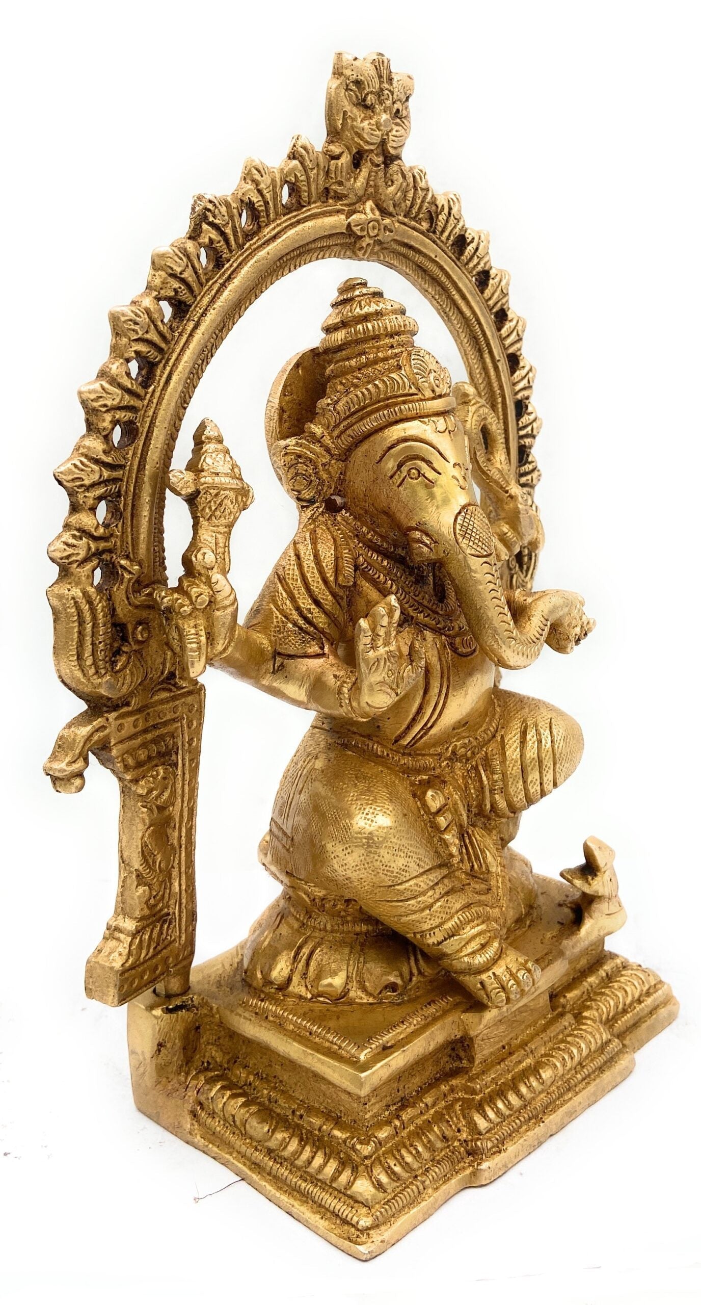 Brass Ganesha Idol, Siddhivinayak Murti, Vinayaka Statue, Ganapati Figurine, Vighnaharta Lord, Lambodara Elephant God, Ekadanta Home Decor & Pooja Idol,Gold, 8 Inch, 1 Piece