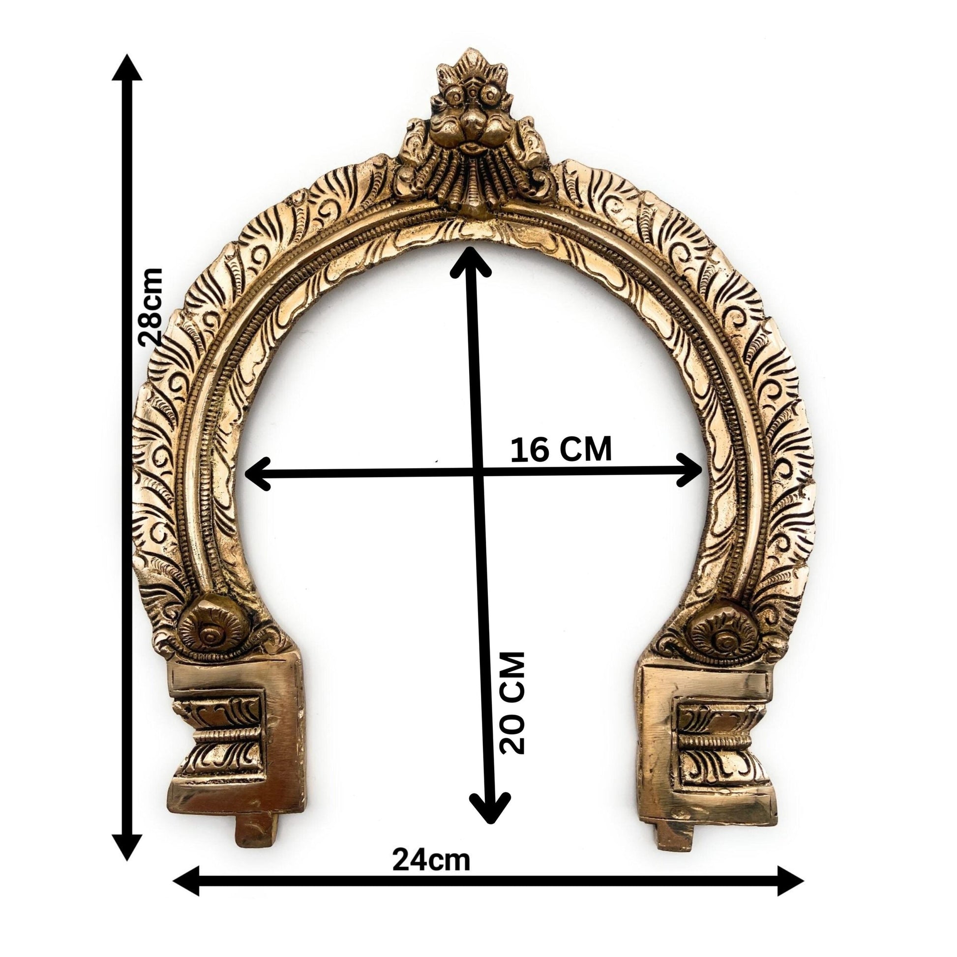 Bhunes Brass Traditional Prabhavali Arch Frame – Wall Hanging Prabhawali for Deity, Mandir & Home Temple Decor | Prabhaval with Kirtimukha Backplate for God Idol, Gold, 11 Inch, 1 Piece