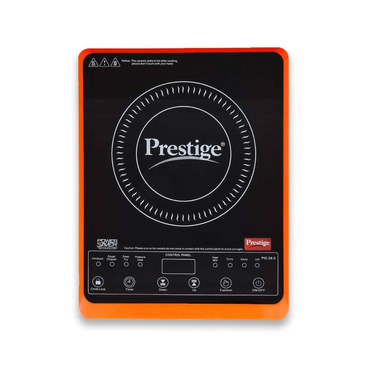 Prestige PIC 29.0 Induction Cooktop 2000W with Preset Indian Menu Options, Orange + Prestige Omega Deluxe Granite Alpha 3 Pc BYK Non-Stick Set: Kadai 24cm with Glass Lid, Omni Tawa 28cm, Fry Pan 24cm