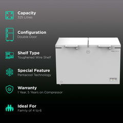 Godrej Edge Penta 300 Litres 3 Star Double Door Deep Freezer (ZOP Technology, DH EPenta 325C 31C, Royal White)