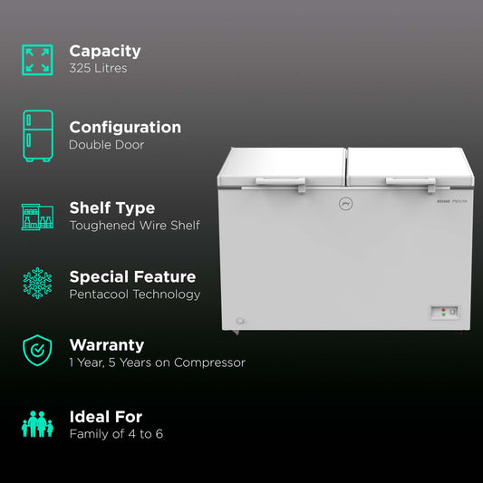 Godrej Edge Penta 300 Litres 3 Star Double Door Deep Freezer (ZOP Technology, DH EPenta 325C 31C, Royal White)