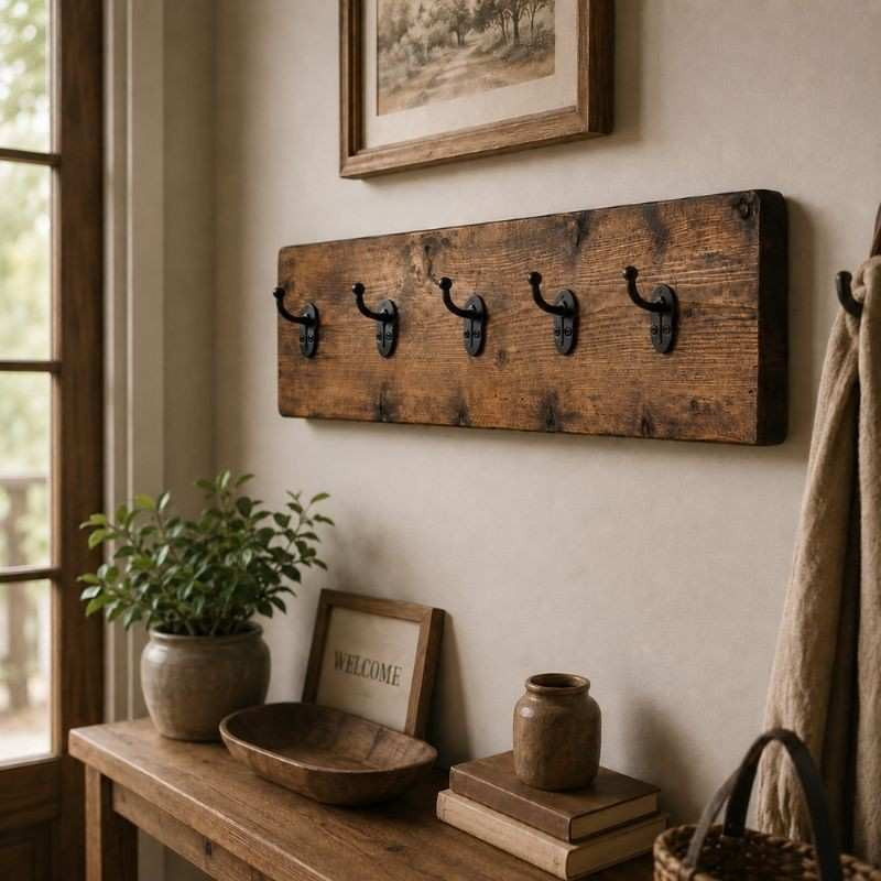 Farmhouse Wall Key Organizer with Wooden Display Shelf, Rustic Entryway Key Holder