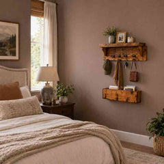 Rustic Wooden Key Holder for Wall with Display Shelf & Mail Organizer Box