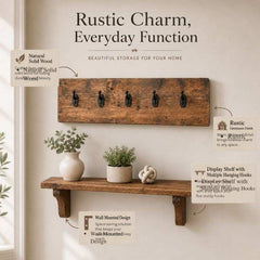 Farmhouse Wall Key Organizer with Wooden Display Shelf, Rustic Entryway Key Holder