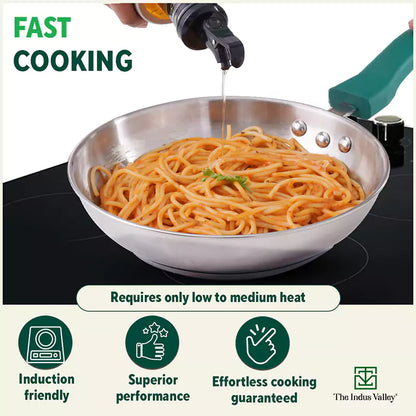 Tri-Steel Stainless Steel Frying Pan/Skillet, Premium Quality, Tri-ply (3 Layer) Bottom, Soft-touch Handle, 100% Toxin-free, Non-stick, Induction & Gas, 20/22cm, 1.2/1.5L